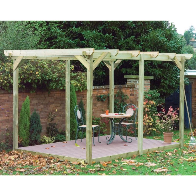Unbranded Composite Wood Effect Deck Kit with Pergola and LED Lights Mahogany 101229
