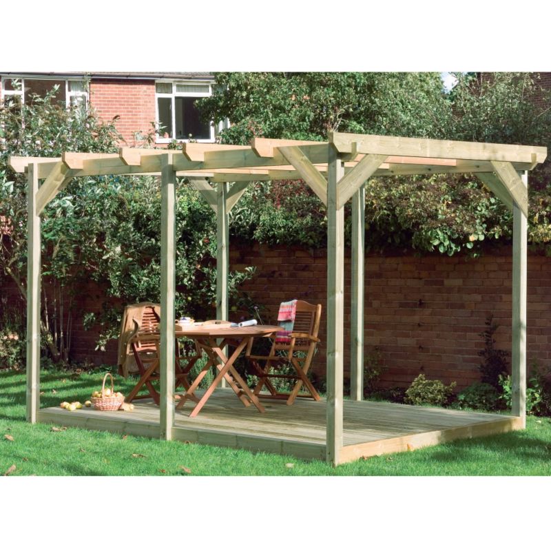 Soft Wood Deck with Pergola and LED Lights Supplied In Kit Form 101268