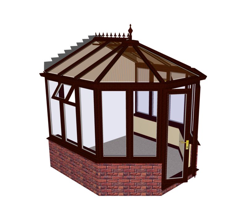 Self-Build Victorian Dwarf Wall Conservatory, Rosewood PVC finish, Low E glass SBV1DRLE