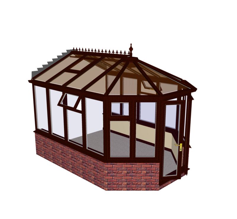 Save on this Self-Build Victorian Dwarf Wall Conservatory, Rosewood PVC finish, Low E glass SBV3DRLE