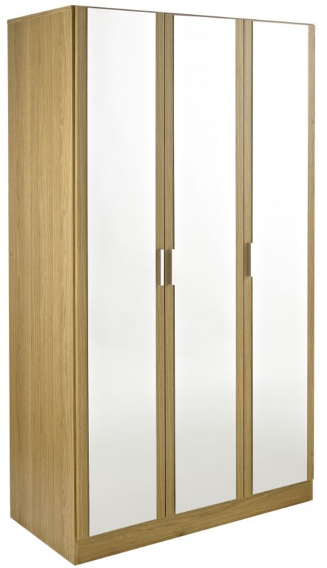 3 Door Mirrored Wardrobe Oak