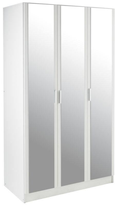 3 Door Mirrored Wardrobe White