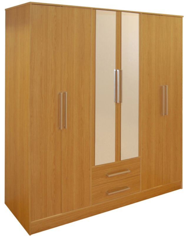 Abbie Oak 6 Door Wardrobe With Mirrored Doors