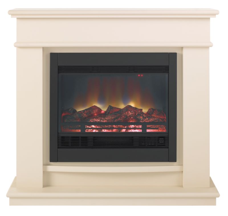 Avalon Cream Stone Finish Electric Fireplace Suite