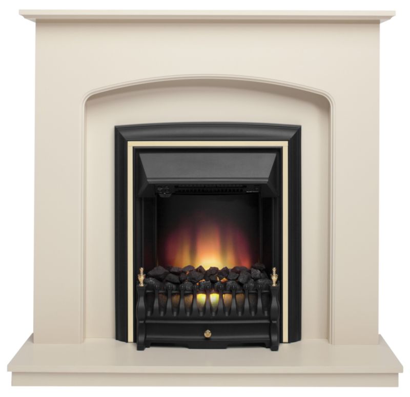 Edison Ivory Stone Finish Electric Fireplace Suite