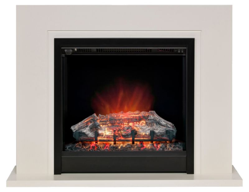 Be Modern Langdon Soft White Stone Electric Fireplace Suite