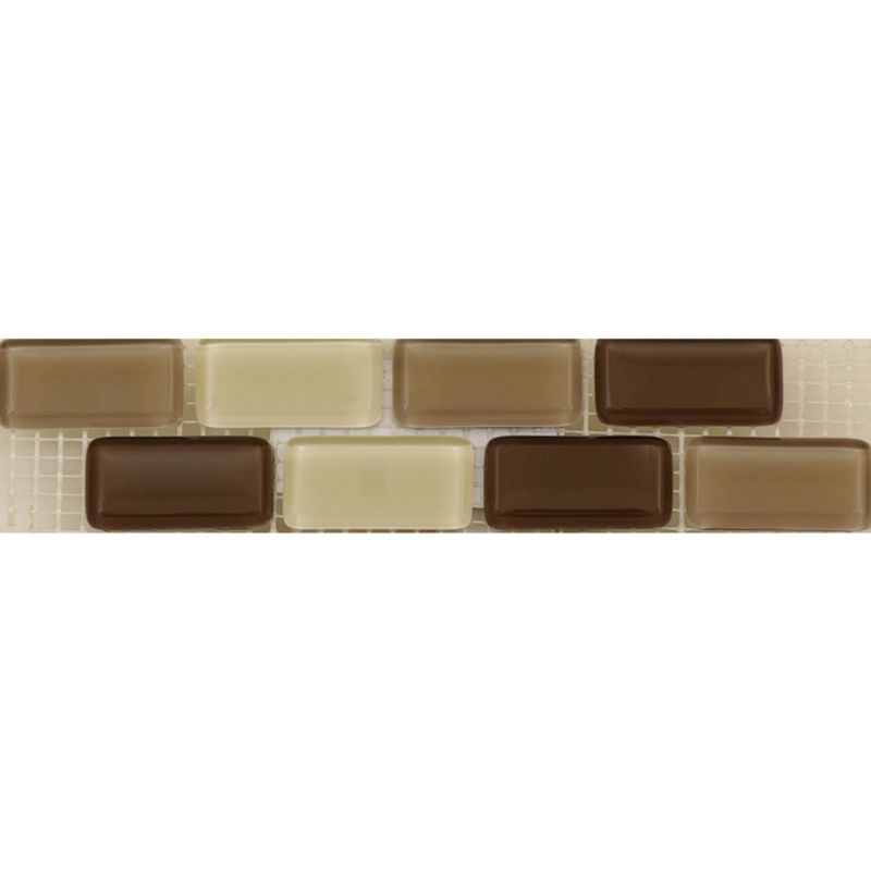 Tile Gallery Glass Brick Brown Mosaic Border Deacutecor Tile Multi W42 x L185 x T6mm