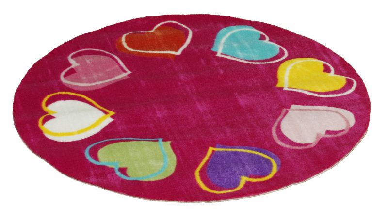 Hearts Circular Rug Pink (W)90 x (L)90cm