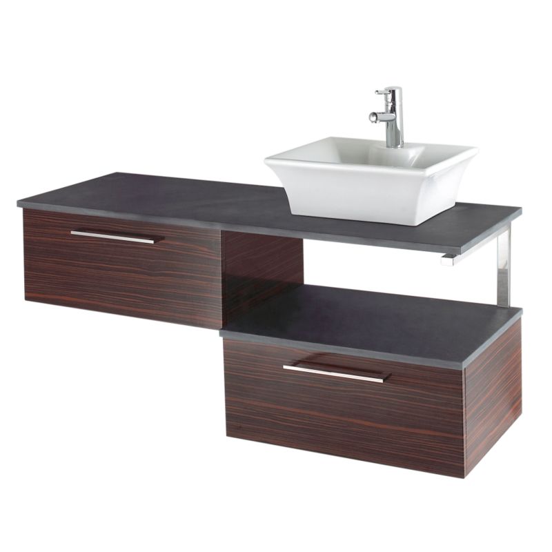 BandQ Zebrano Vanity Unit With Slate Worktops Natural Slate (H)600 x (W)1400 x (L)490mm