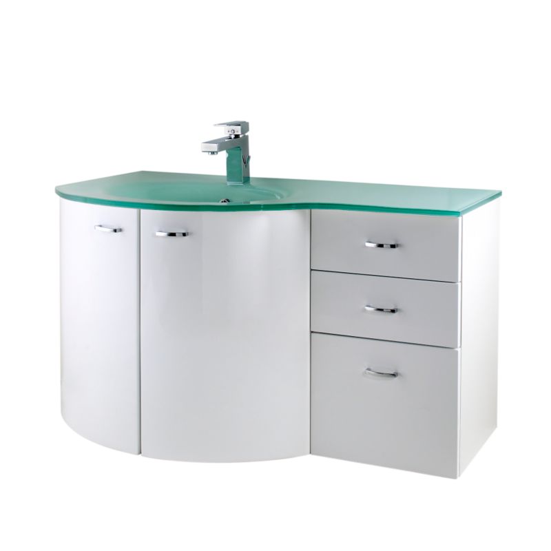 Aquabi Vanity Unit Base Unit and Glass Basin White (H)575 x (W)1050 x (L)340mm