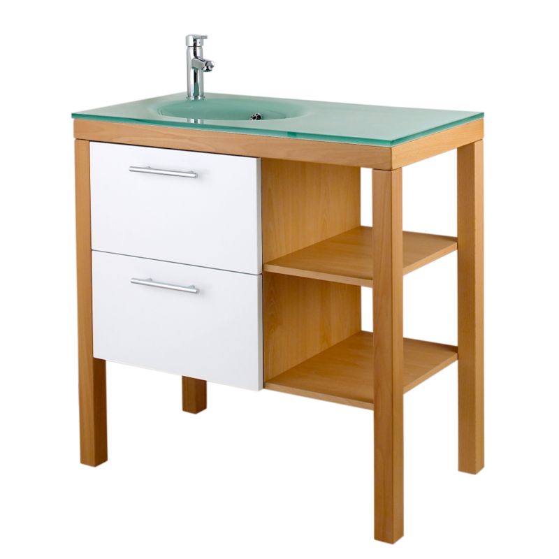 BandQ Largo Vanity Unit With Glass Basin Beech Effect (H)890 x (W)900 x (L)470mm