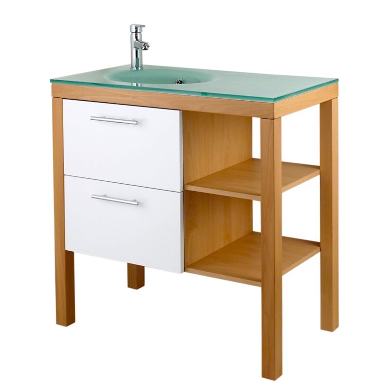 Largo Vanity Unit With Glass Basin Beech Effect (H)890 x (W)900 x (L)470mm