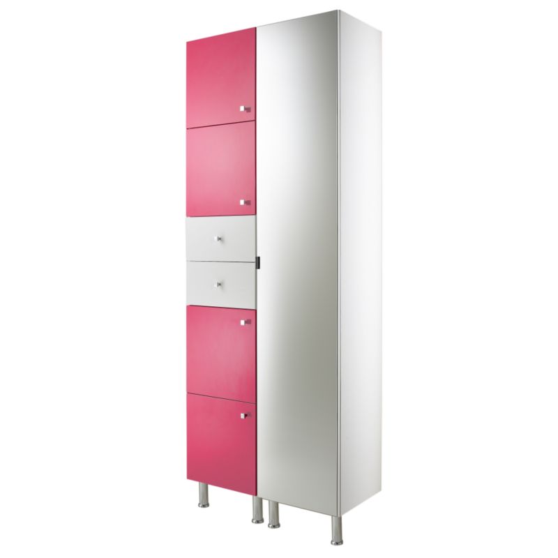 Concept 38 Tall Cabinet With Doors and Drawer White/Pink (H)2030 x (W)380 x (L)340mm