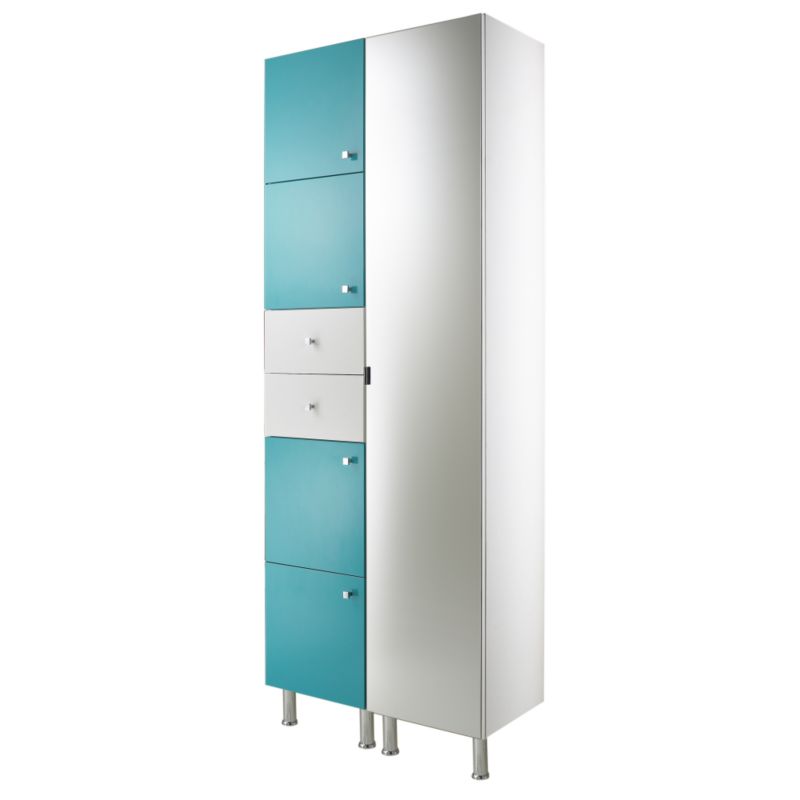 BandQ Concept 38 Tall Cabinet With Doors and Drawer White/Blue (H)2030 x (W)380 x (L)340mm