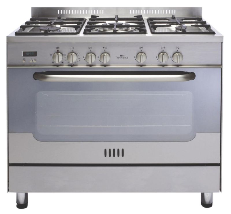 New World Dual Fuel Range Cooker DF91 Satin Steel W 90cm