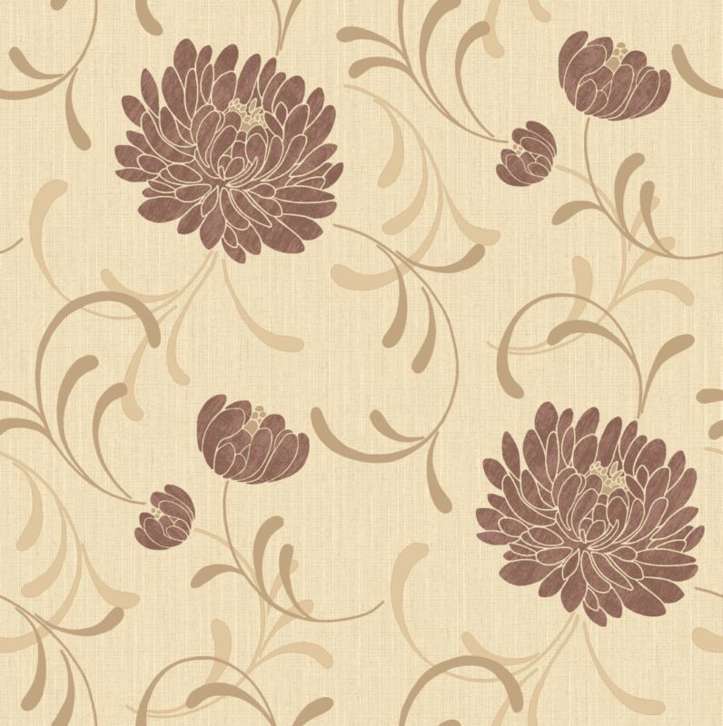 Crown Linen Floral Wallcovering Chocolate 10m