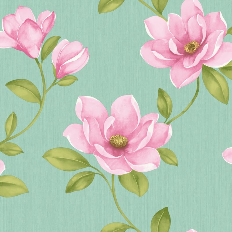 Sophie Conran Magnolia Flower Wallpaper Aqua 10m