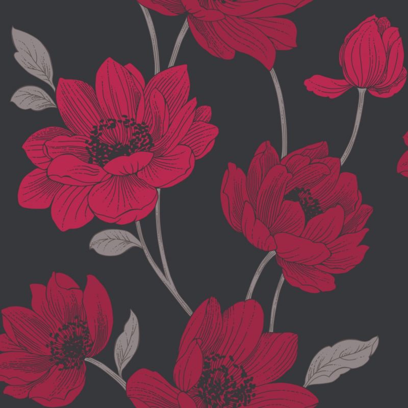 Sophie Conran Bohemia Wallpaper Red and Black 10m