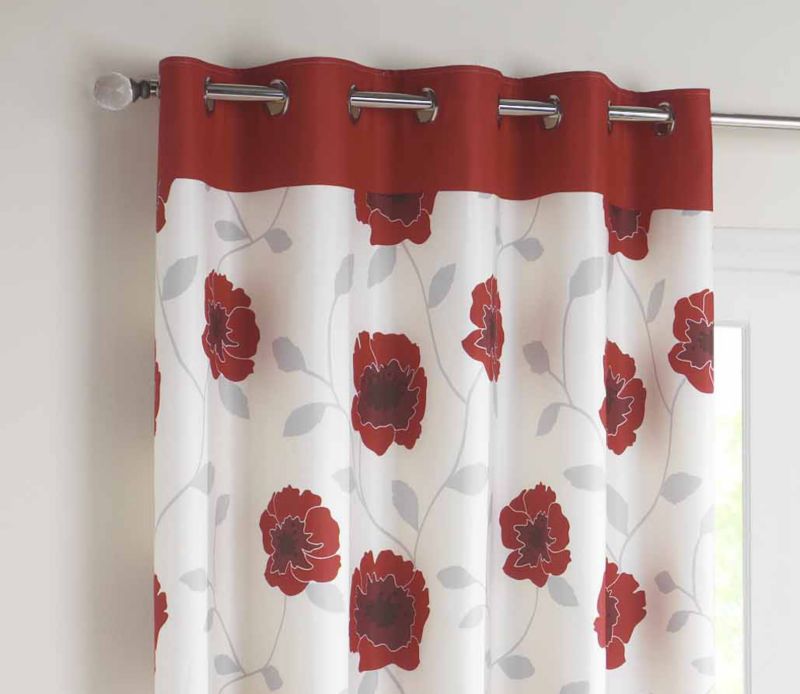 Red Poppy Lined Eyelet Curtains 44x54`