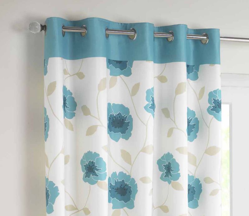 Living Teal Poppy Lined Eyelet Curtains 62x72`