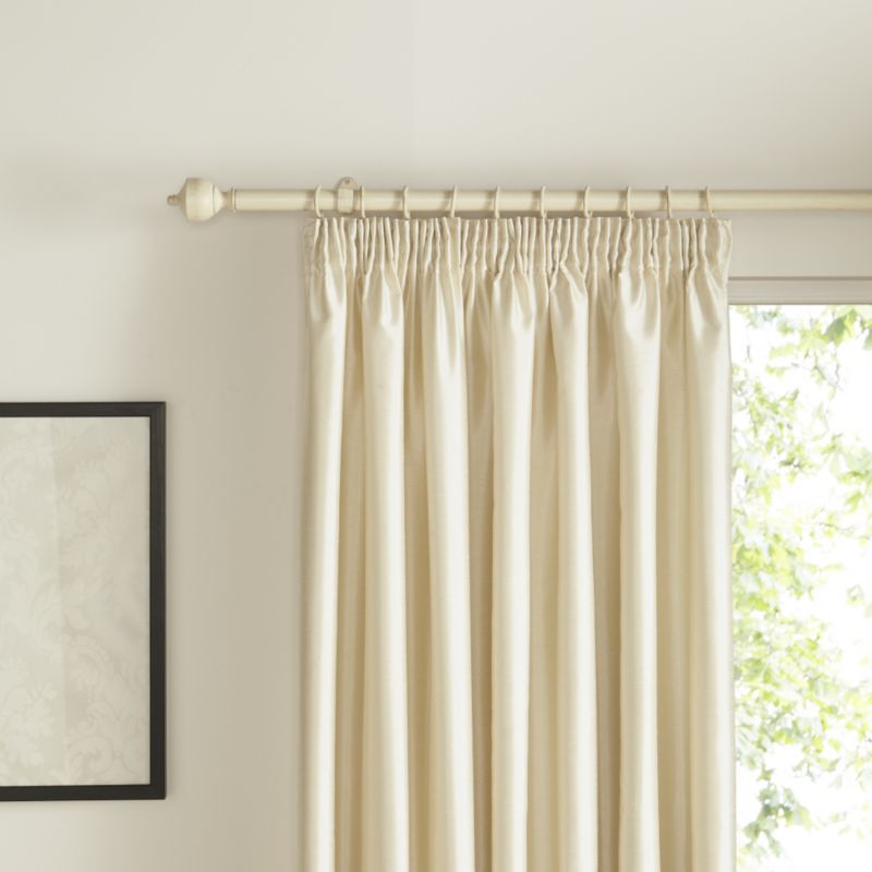 Colours Pencil Pleat Lined Faux Silk Curtains in Ecru