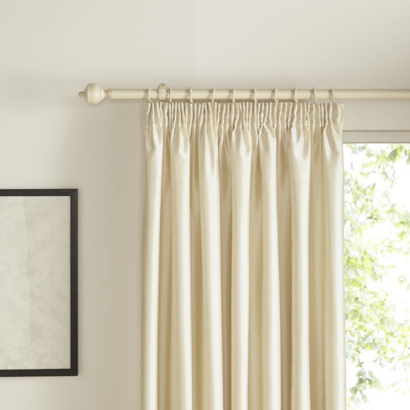 Pencil Pleat Lined Faux Silk Curtains in Ecru