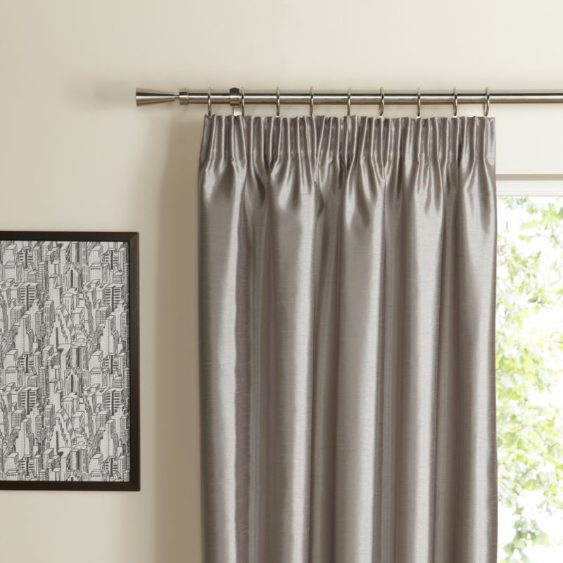 Pencil Pleat Lined Faux Silk Curtains in Steel