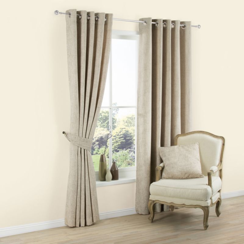 Eyelet Lined Textured Woven Curtains in Ecru and
