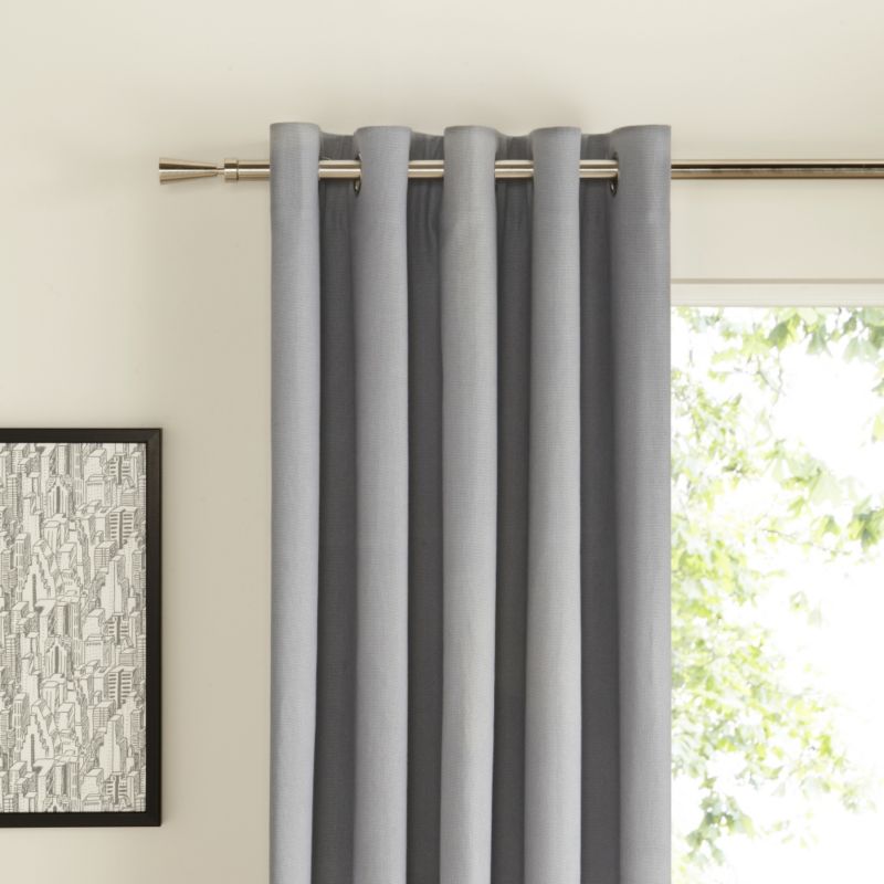 Eyelet Lined Woven Cotton Curtains in Concrete