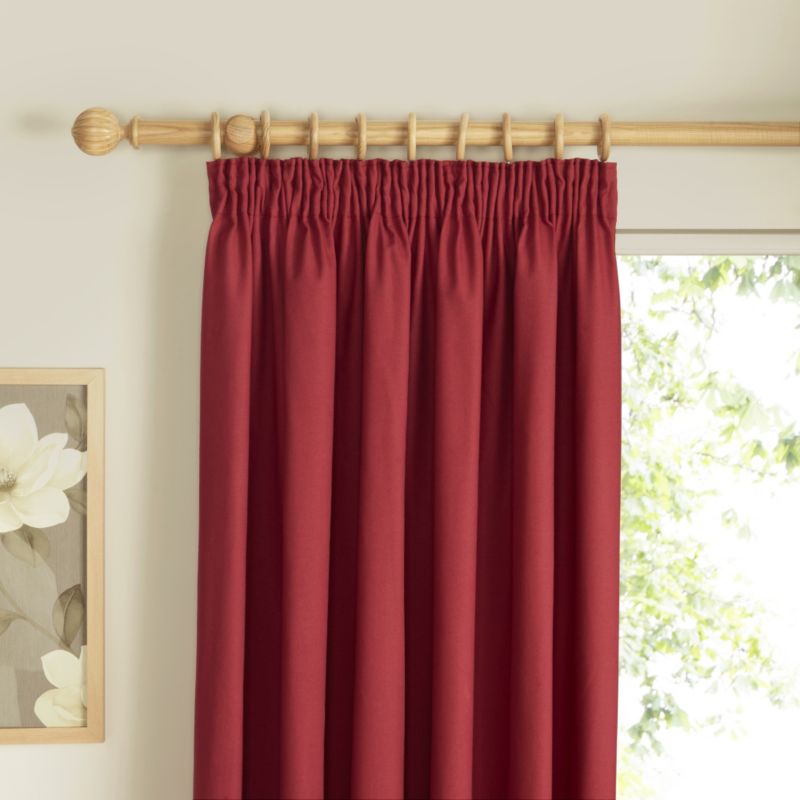 Pencil Pleat Lined Cotton Curtains in Red (L)228