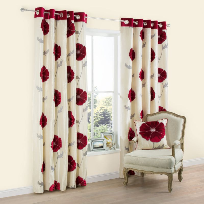 Colours Eyelet Lined Poppy Appliqué Curtains in