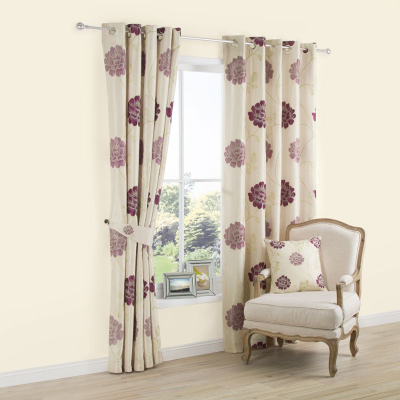 Colours Eyelet Lined Floral Appliqué Curtains in