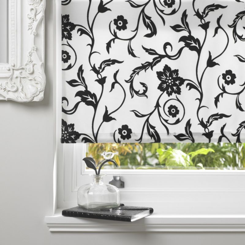 Rosette Flocked Floral Roller Blind in Black &