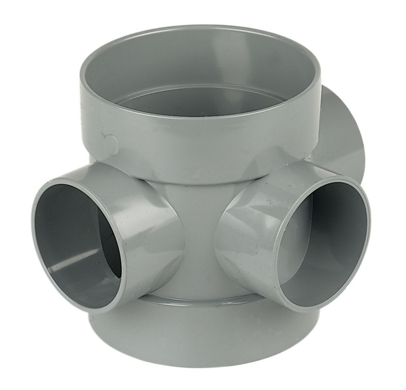 FloPlast 110mm Soil Short Boss Pipe Double Solvent Socket Grey