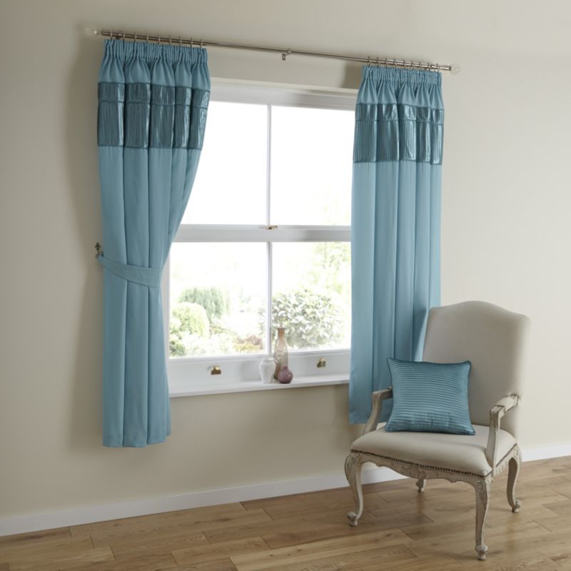Eyelet Lined Satin Curtains in Duck Egg Blue