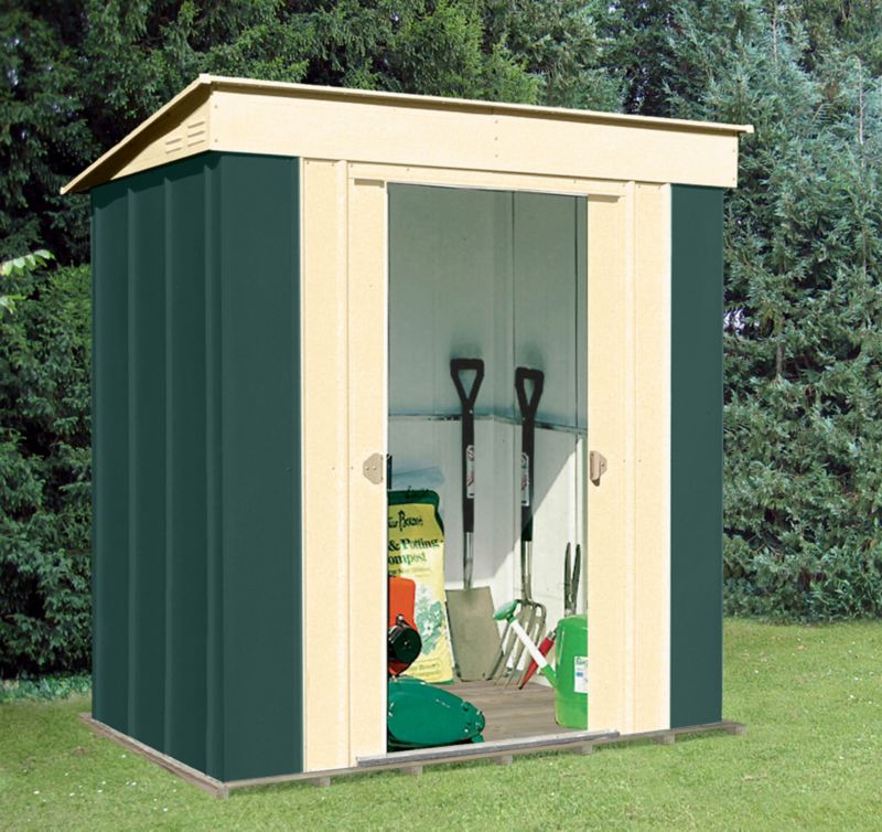Pent Shed 6x4ft Including Timber Floor Green and Cream
