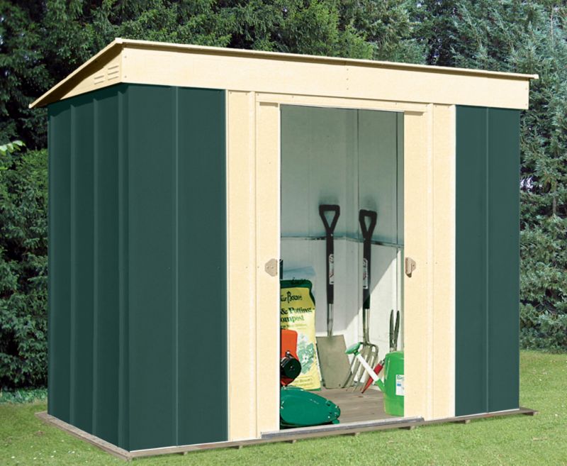 Canberra Pent Shed 8x4ft Including Timber Floor Green and Cream