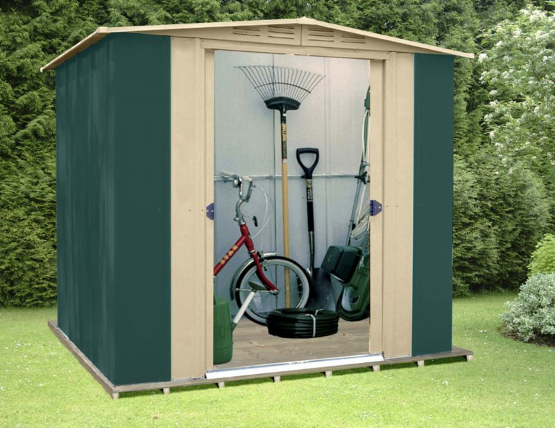 Canberra Apex Shed 6x5ft Including Timber Floor Green and Cream