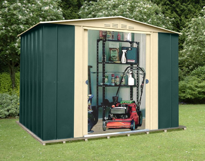 Canberra Apex Shed 8x6 Green and Cream With Floor