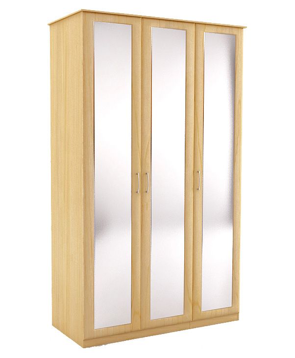 Triple Wardrobe With Mirror Maple Effect