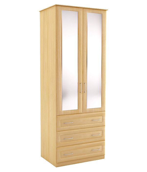 Linen Press Wardrobe With Mirror Maple Effect