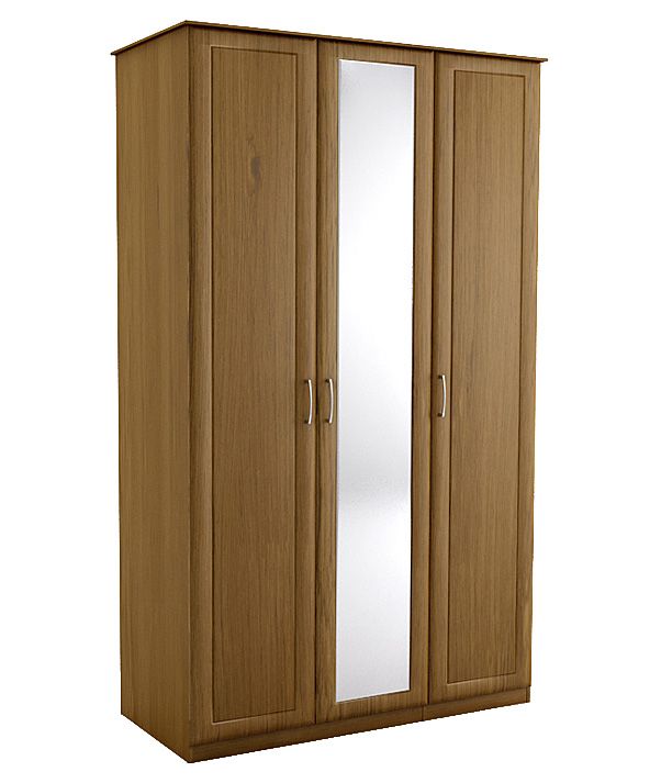 Triple Wardrobe Single Mirror Walnut Effect