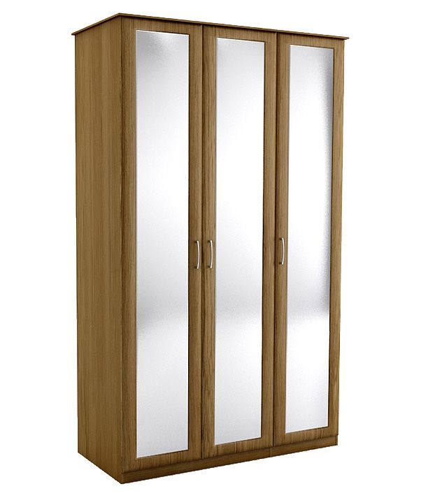 Unbranded Triple Wardrobe With Mirror Walnut Effect