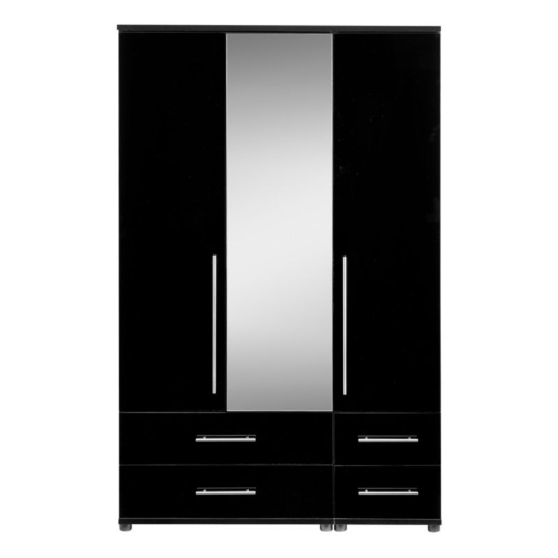 Perla 3 Door Centre Mirror Gents Wardrobe Black