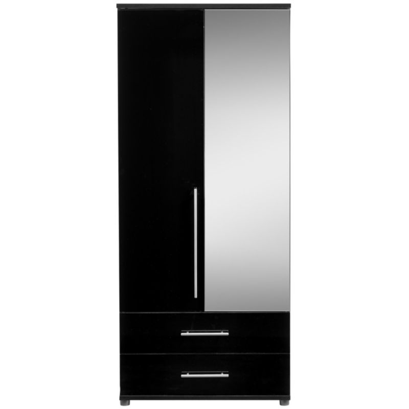 Unbranded Perla 2 Door Mirror Gents Wardrobe Black Gloss &