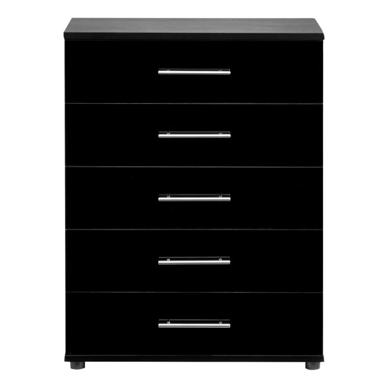 Perla 5 Drawer Chest Black Gloss & Oak Effect