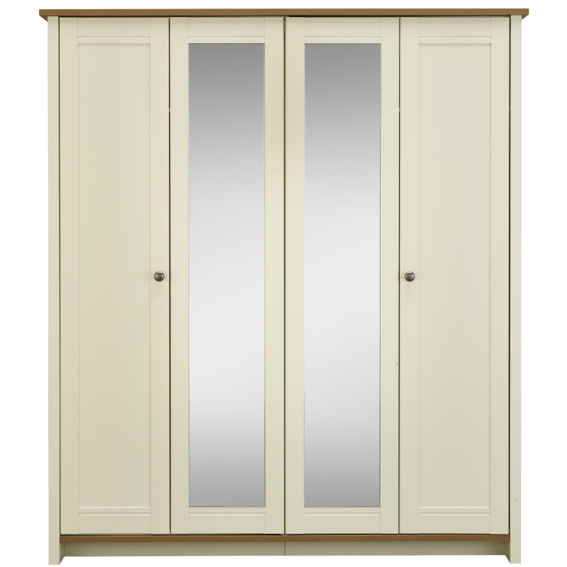 4 Door Centre Mirror Wardrobe Vanilla &