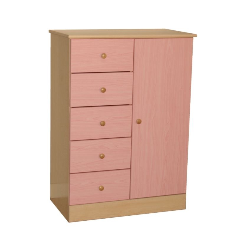 Happy 5 Drawer Toy Chest Maple & Pink