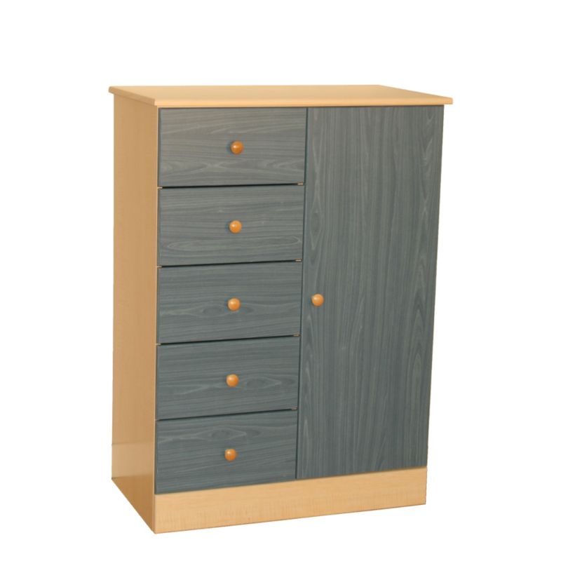 Happy 5 Drawer Toy Chest Maple & Blue