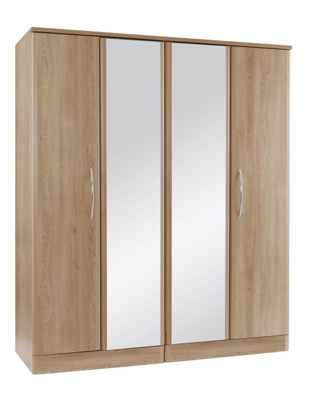 Oak Effect 4 Door Wardrobe